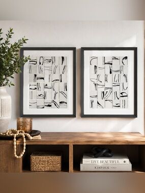 Threshold 2pc Black White Abstract Framed Wall Art Set 16x20